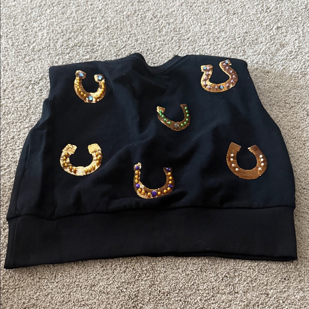 QUEEN OF SPARKLES Black Tank Top with Gold Accents